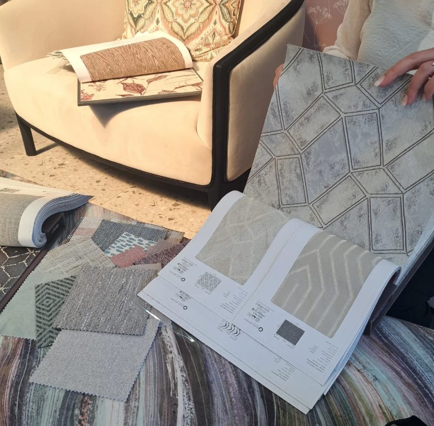 Fabric and material swatches being selected